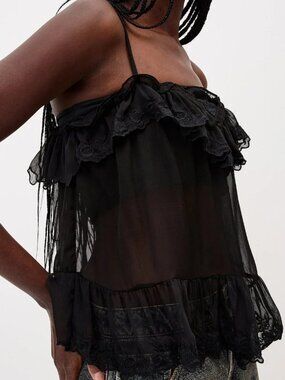 NWT Embroidery sheer chiffon cami black